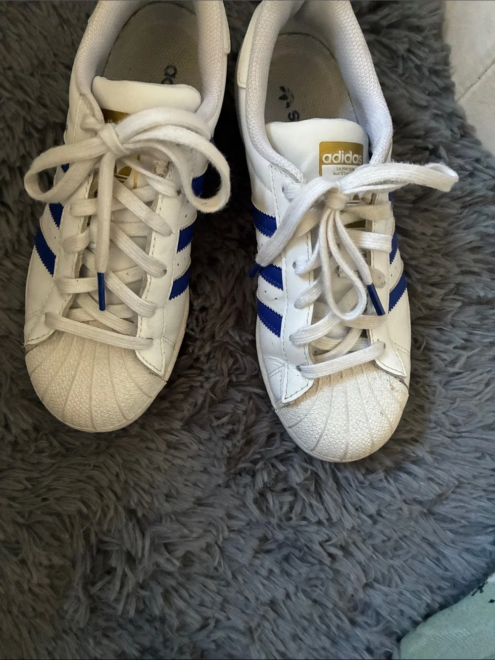 adidas Kids White and Blue Superstar Sneakers - Picture 5 of 6